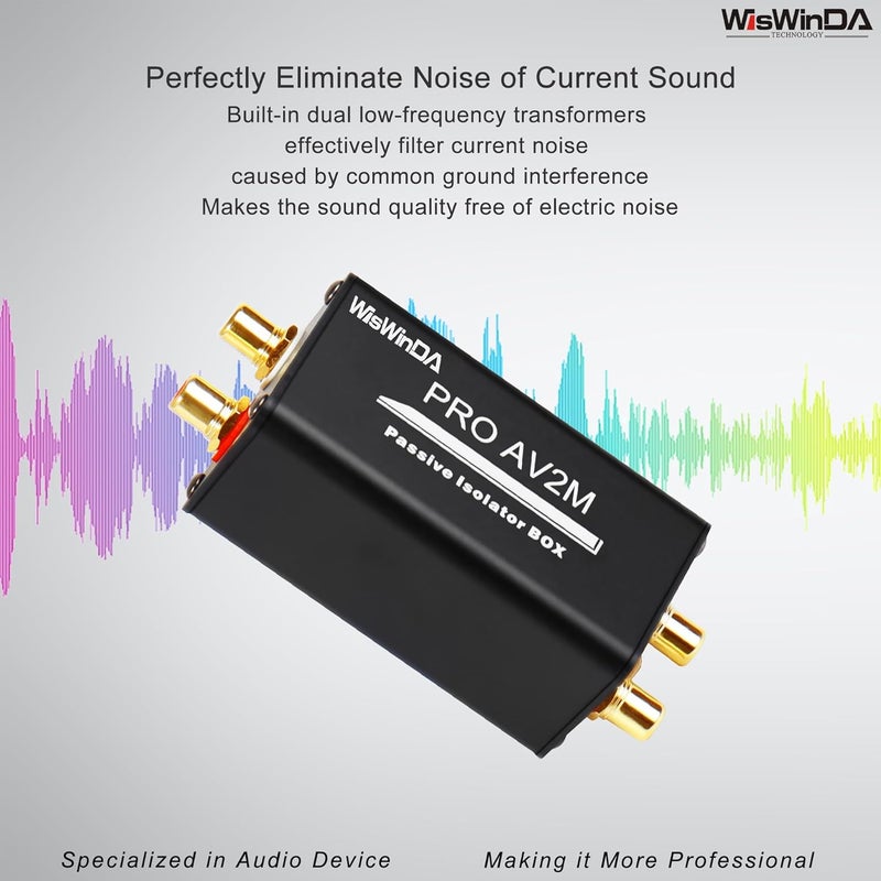 WisWinDa Store عازل الضوضاء Pro AV2M-RCA لإزالة همهمة الصوت (لا يؤثر على الجهير) فلتر ضوضاء بغطاء من الألمنيوم لعزل ضوضاء الحلقة الأرضية لمسرح منزلي HiFi ومشغل صوت السيارة توصيل وتشغيل - Image 5